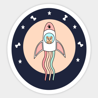 Kawaii dog flying in a space rocket to another galaxy Sticker